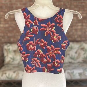 Athleta Conscious Crop Tank Top Cropped Blue Floral S Athletic Gym Workout